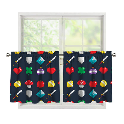 8-Bit Pixel Game Items Print Tier Curtains