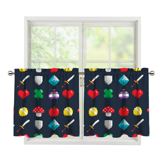 8-Bit Pixel Game Items Print Tier Curtains
