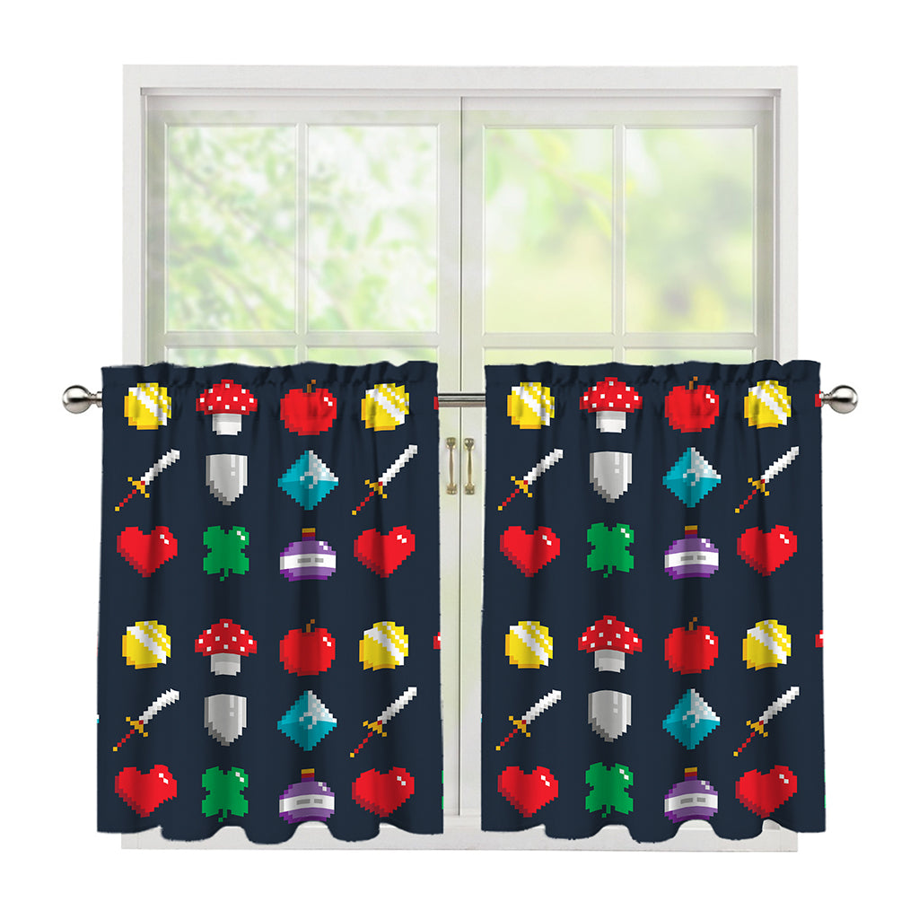 8-Bit Pixel Game Items Print Tier Curtains