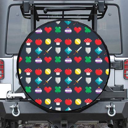 8-Bit Pixel Game Items Print Tire Cover