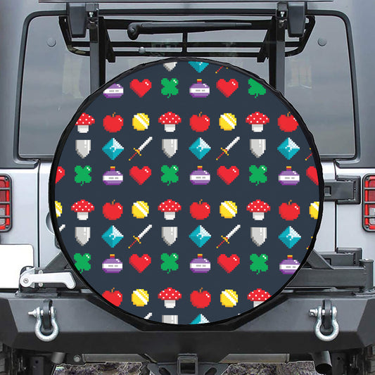 8-Bit Pixel Game Items Print Tire Cover