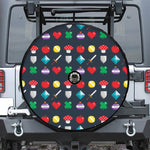 8-Bit Pixel Game Items Print Tire Cover With Camera Hole