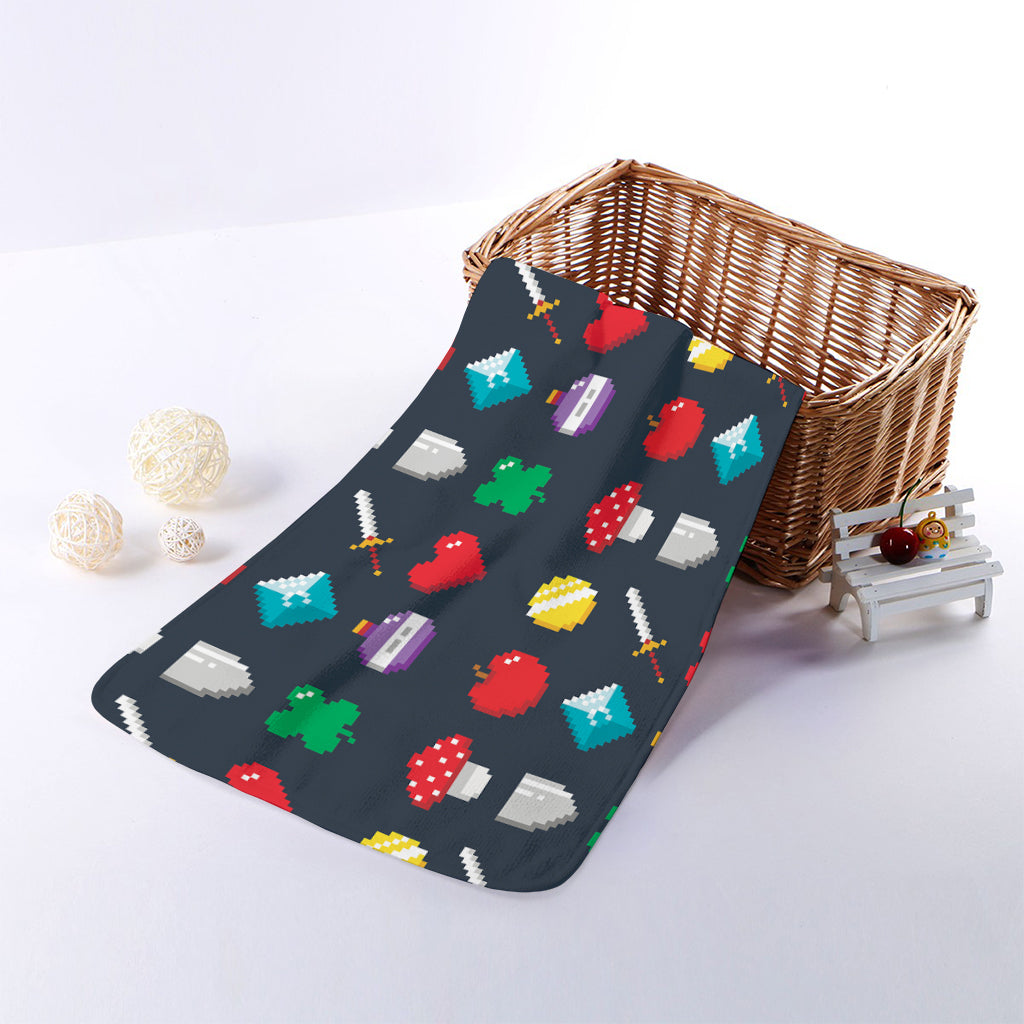 8-Bit Pixel Game Items Print Towel