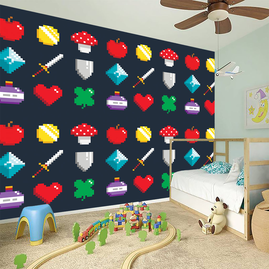 8-Bit Pixel Game Items Print Wall Sticker