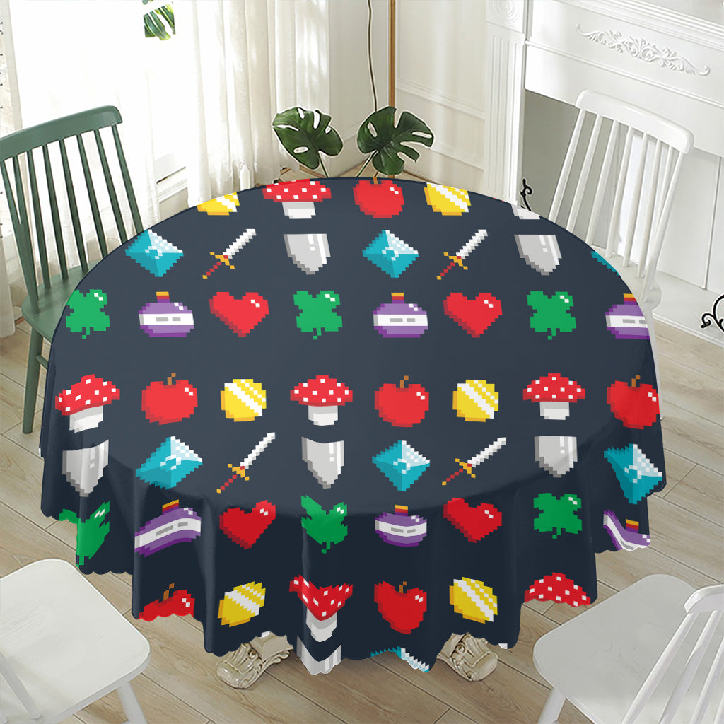 8-Bit Pixel Game Items Print Waterproof Round Tablecloth