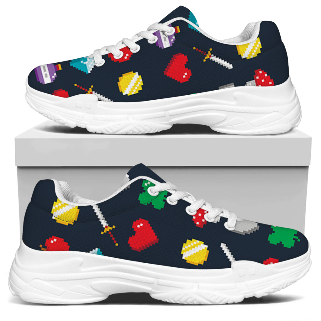 8-Bit Pixel Game Items Print White Chunky Shoes