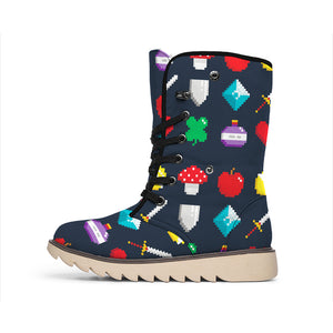 8-Bit Pixel Game Items Print Winter Boots