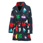 8-Bit Pixel Game Items Print Women's Bathrobe
