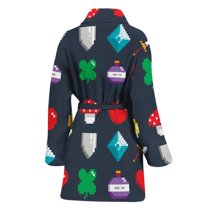 8-Bit Pixel Game Items Print Women's Bathrobe