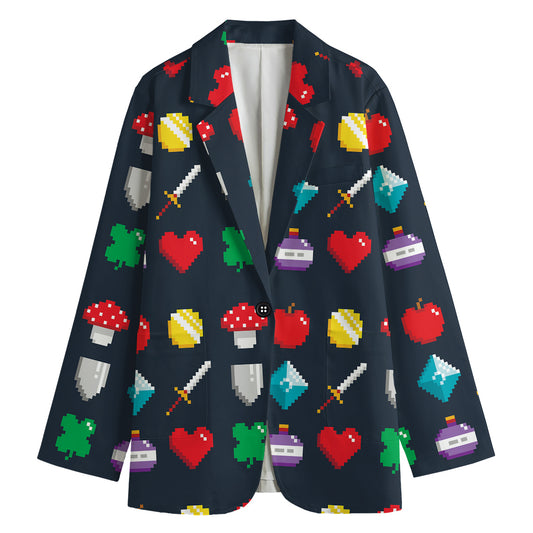 8-Bit Pixel Game Items Print Women's Blazer