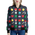 8-Bit Pixel Game Items Print Women's Bomber Jacket
