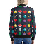 8-Bit Pixel Game Items Print Women's Bomber Jacket