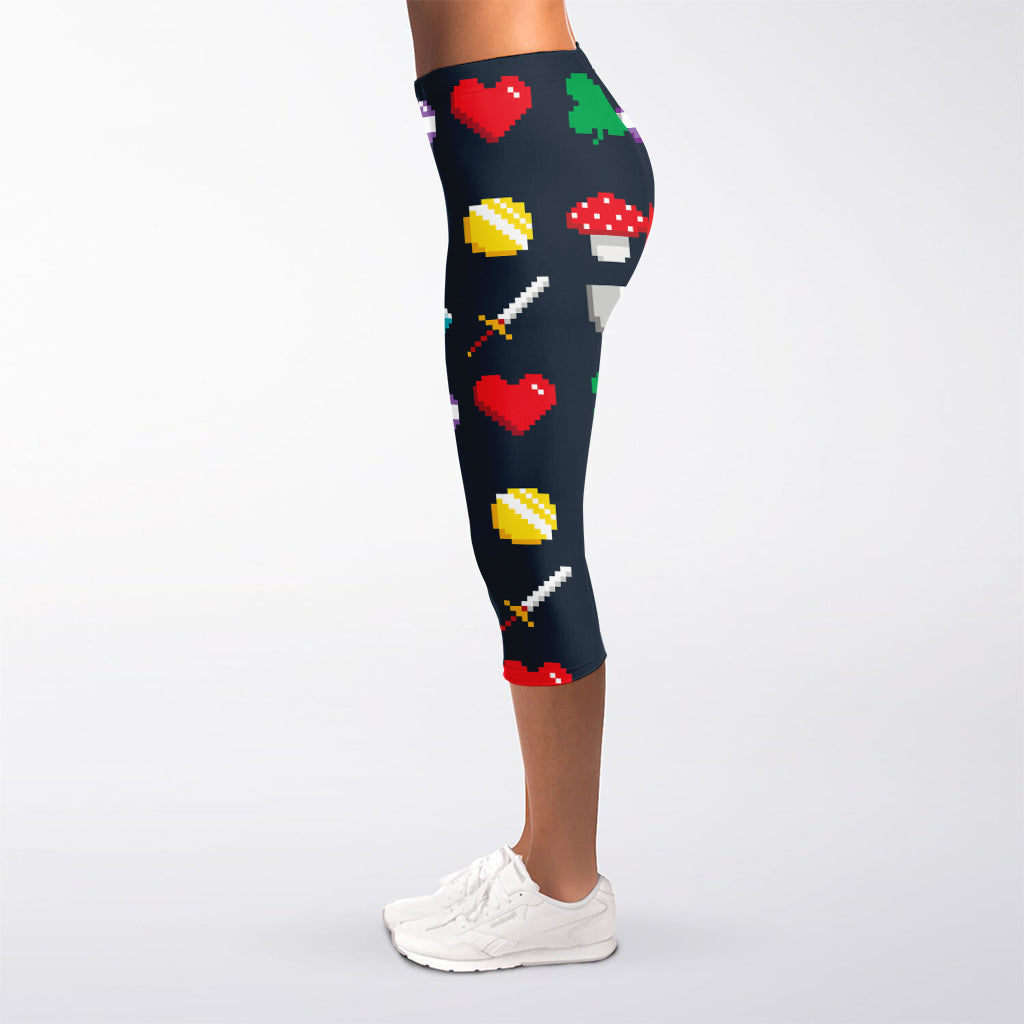 8-Bit Pixel Game Items Print Women's Capri Leggings