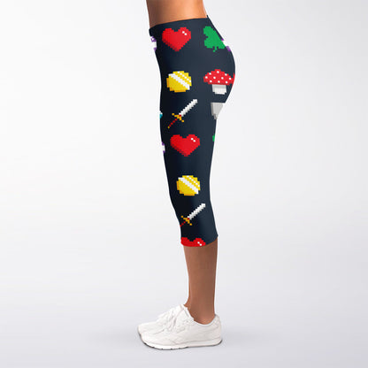 8-Bit Pixel Game Items Print Women's Capri Leggings