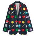 8-Bit Pixel Game Items Print Women's Cotton Blazer