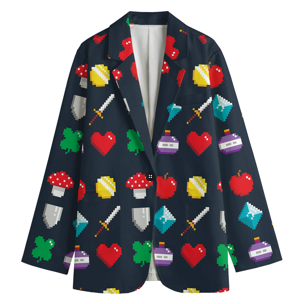 8-Bit Pixel Game Items Print Women's Cotton Blazer