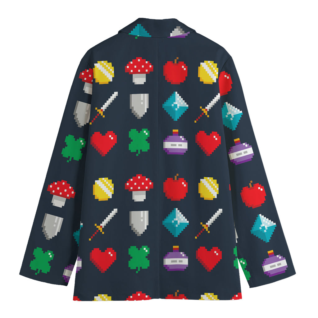 8-Bit Pixel Game Items Print Women's Cotton Blazer