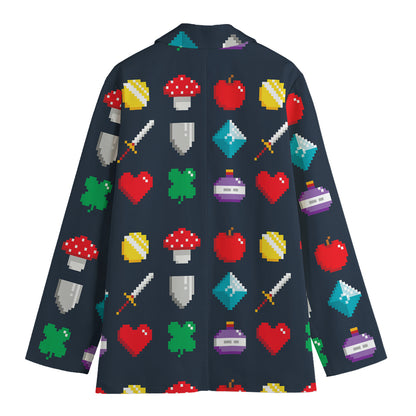 8-Bit Pixel Game Items Print Women's Cotton Blazer