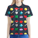 8-Bit Pixel Game Items Print Women's Polo Shirt