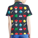 8-Bit Pixel Game Items Print Women's Polo Shirt