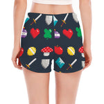 8-Bit Pixel Game Items Print Women's Split Running Shorts