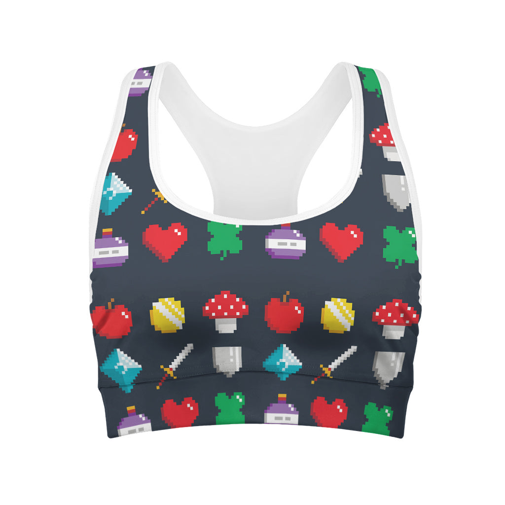 8-Bit Pixel Game Items Print Women's Sports Bra