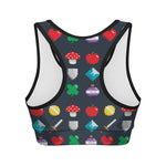 8-Bit Pixel Game Items Print Women's Sports Bra
