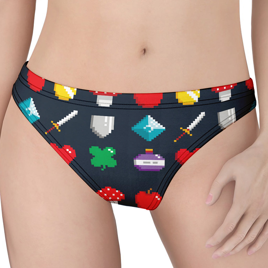 8-Bit Pixel Game Items Print Women's Thong