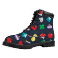 8-Bit Pixel Game Items Print Padded Collar Lace Up Boots
