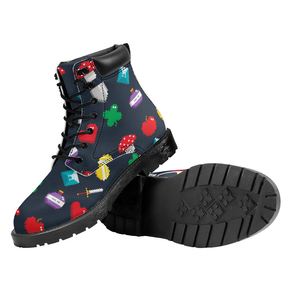 8-Bit Pixel Game Items Print Work Boots