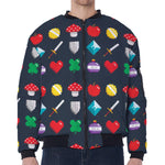 8-Bit Pixel Game Items Print Zip Sleeve Bomber Jacket