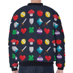 8-Bit Pixel Game Items Print Zip Sleeve Bomber Jacket