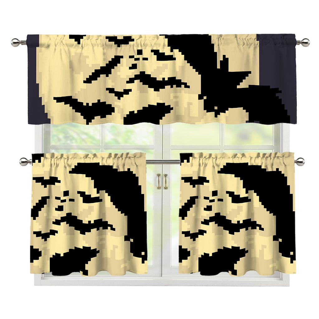 8-Bit Pixel Halloween Bat Print 3 Piece Kitchen Curtains