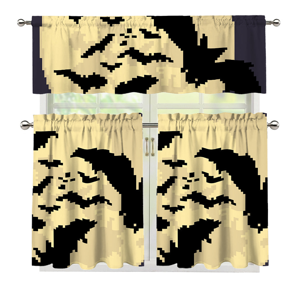 8-Bit Pixel Halloween Bat Print 3 Piece Kitchen Curtains