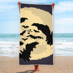 8-Bit Pixel Halloween Bat Print Beach Towel