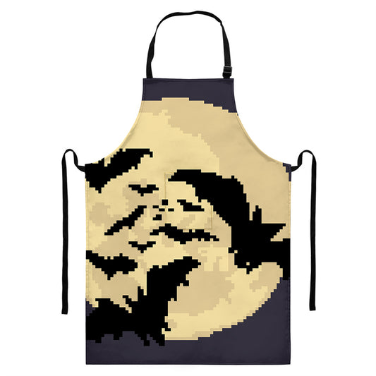 8-Bit Pixel Halloween Bat Print Bib Apron With Pocket