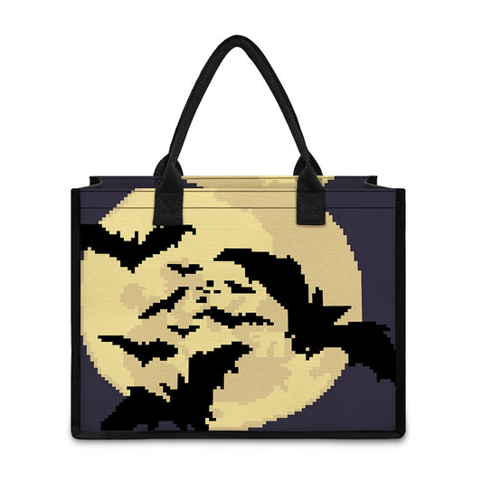 8-Bit Pixel Halloween Bat Print Canvas Tote Bag