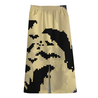 8-Bit Pixel Halloween Bat Print Cotton Front Slit Maxi Skirt