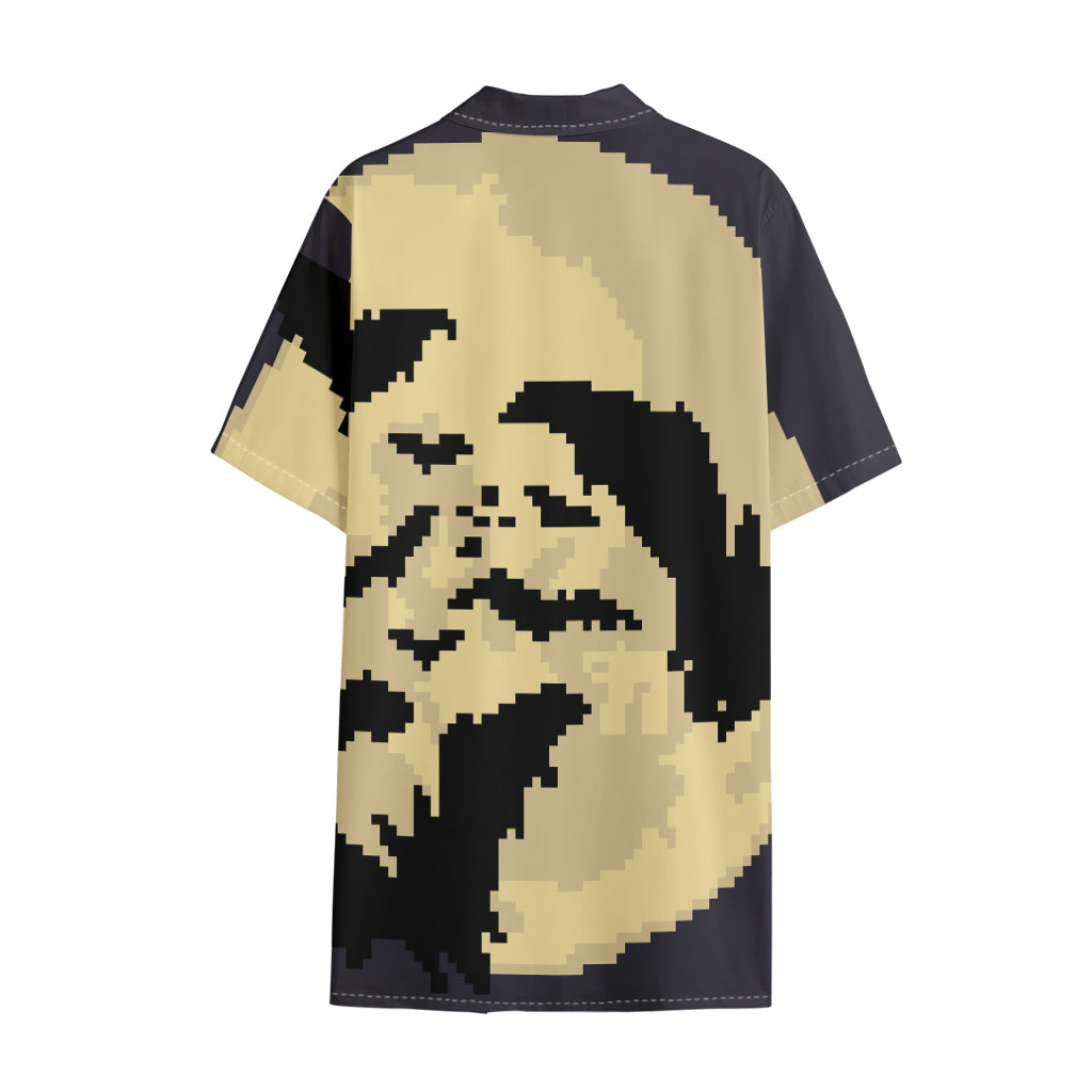 8-Bit Pixel Halloween Bat Print Cotton Hawaiian Shirt