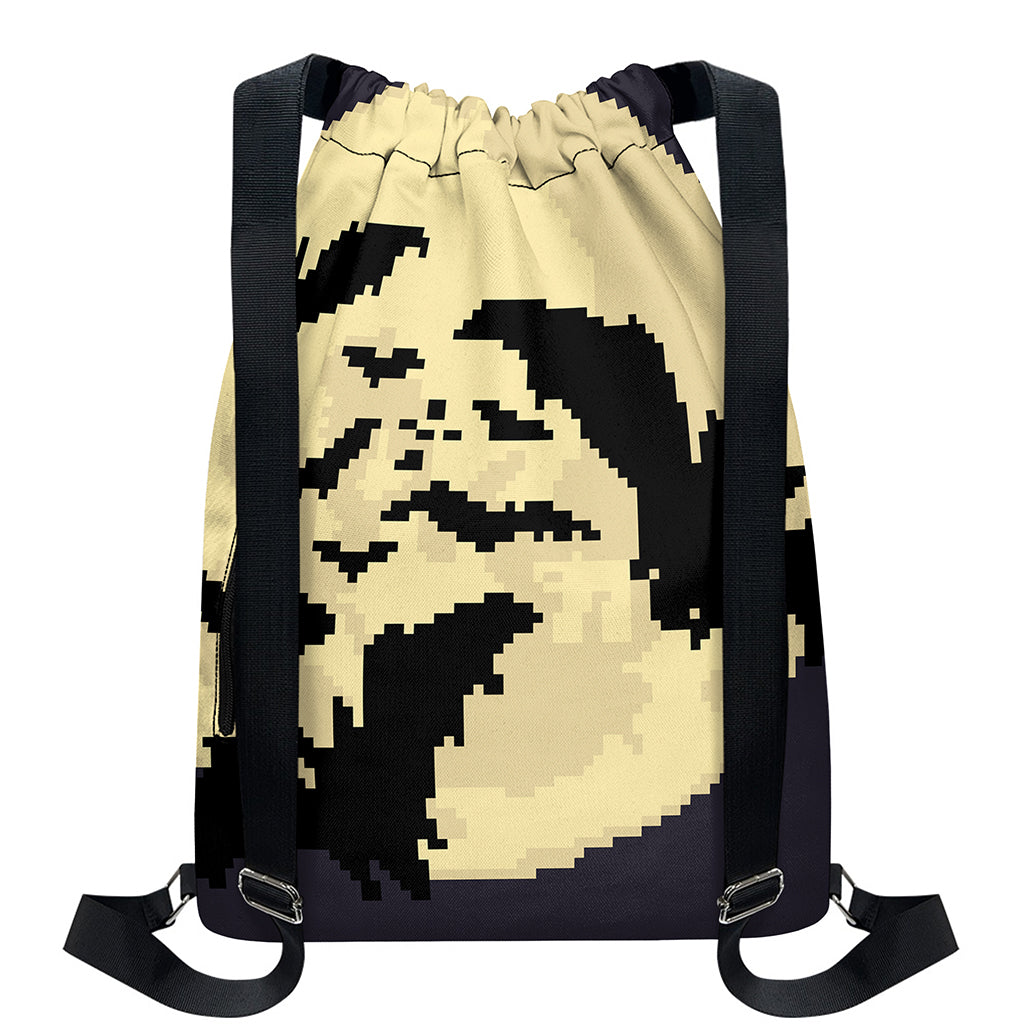 8-Bit Pixel Halloween Bat Print Drawstring Backpack