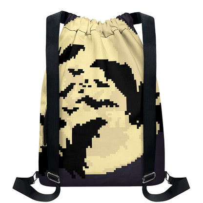 8-Bit Pixel Halloween Bat Print Drawstring Backpack