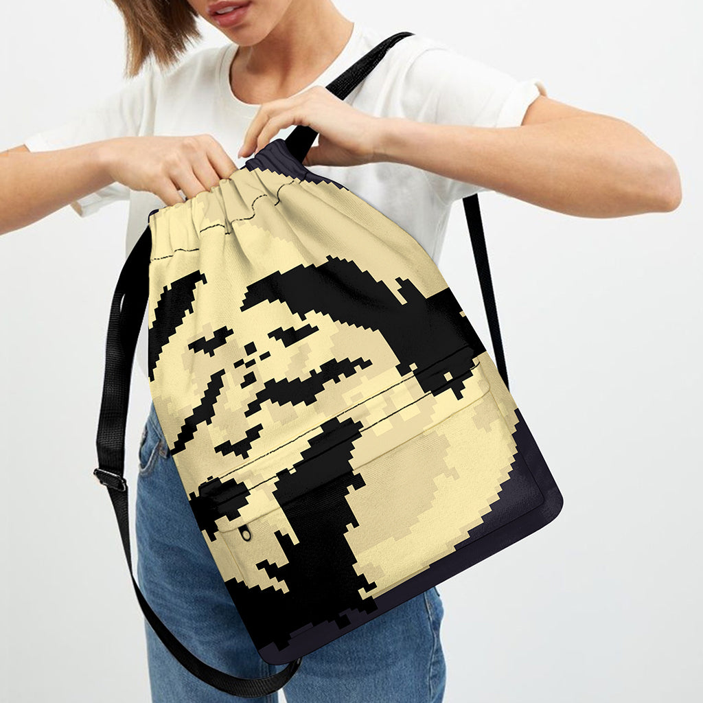 8-Bit Pixel Halloween Bat Print Drawstring Backpack