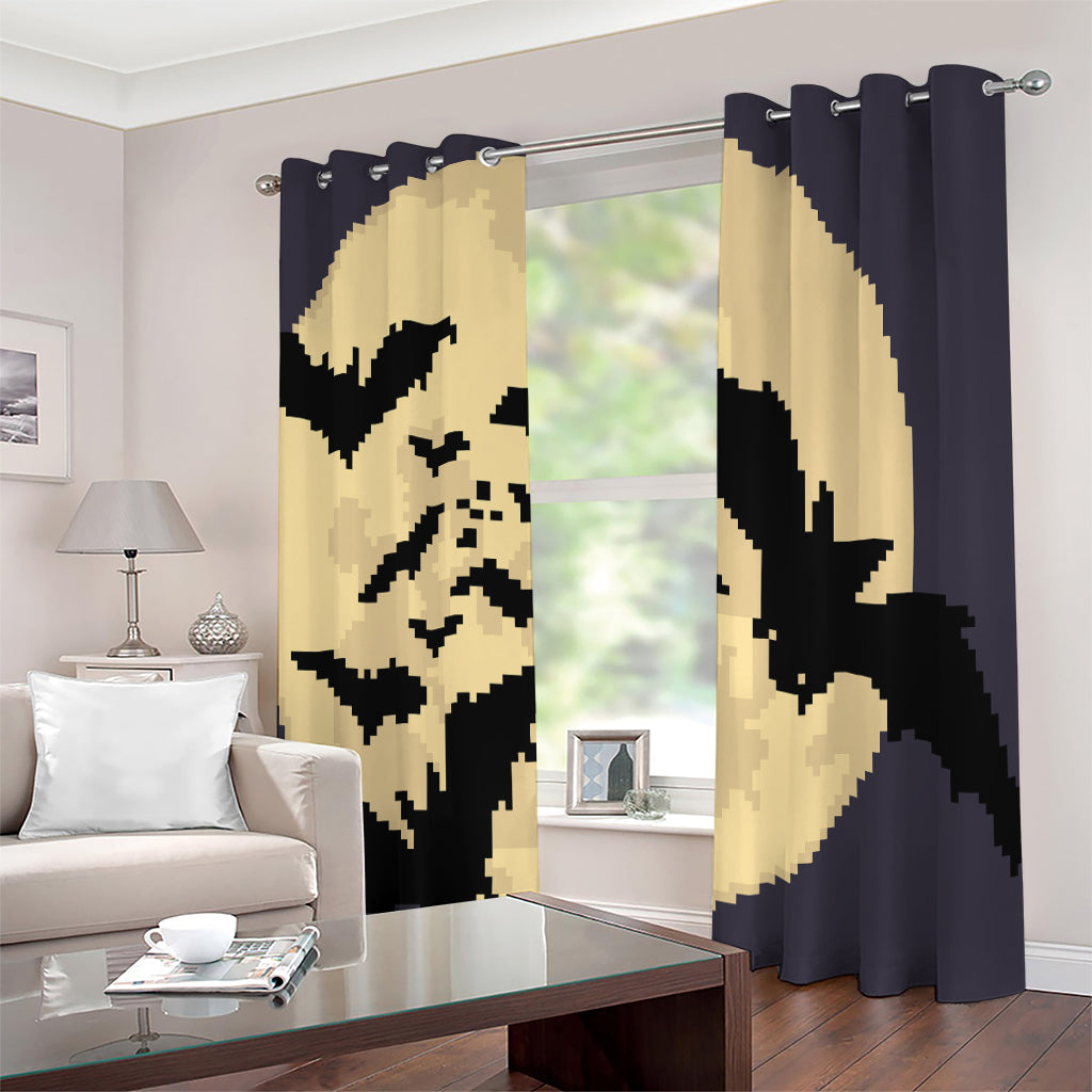 8-Bit Pixel Halloween Bat Print Extra Wide Grommet Curtains