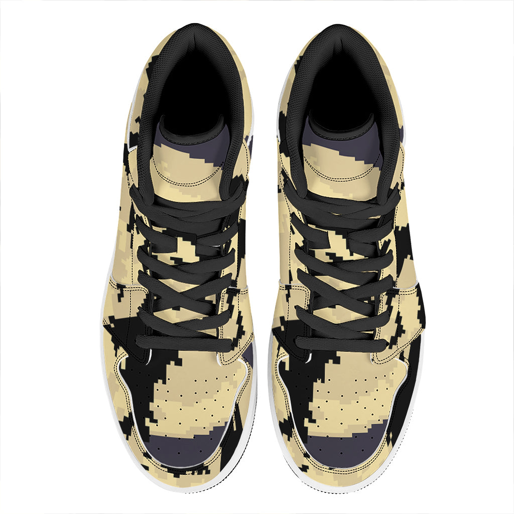 8-Bit Pixel Halloween Bat Print High Top Leather Sneakers