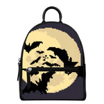 8-Bit Pixel Halloween Bat Print Leather Backpack