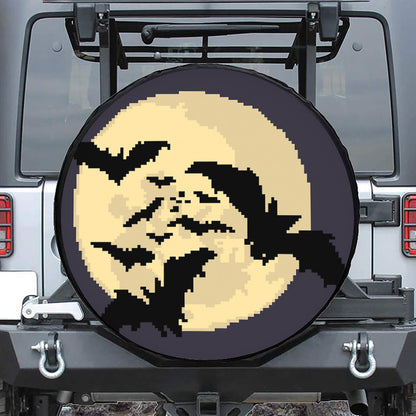 8-Bit Pixel Halloween Bat Print Leather Spare Tire Cover