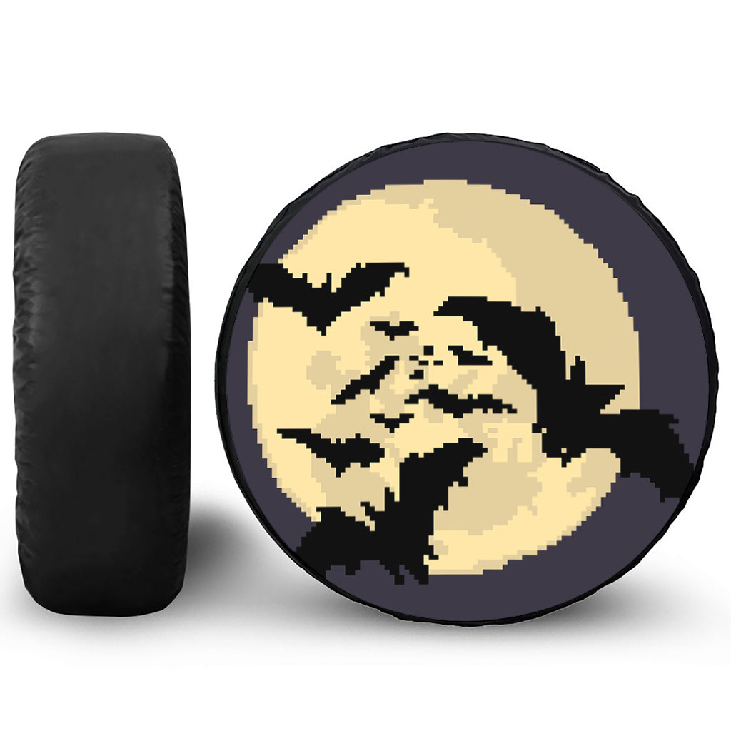 8-Bit Pixel Halloween Bat Print Leather Spare Tire Cover