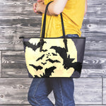 8-Bit Pixel Halloween Bat Print Leather Tote Bag