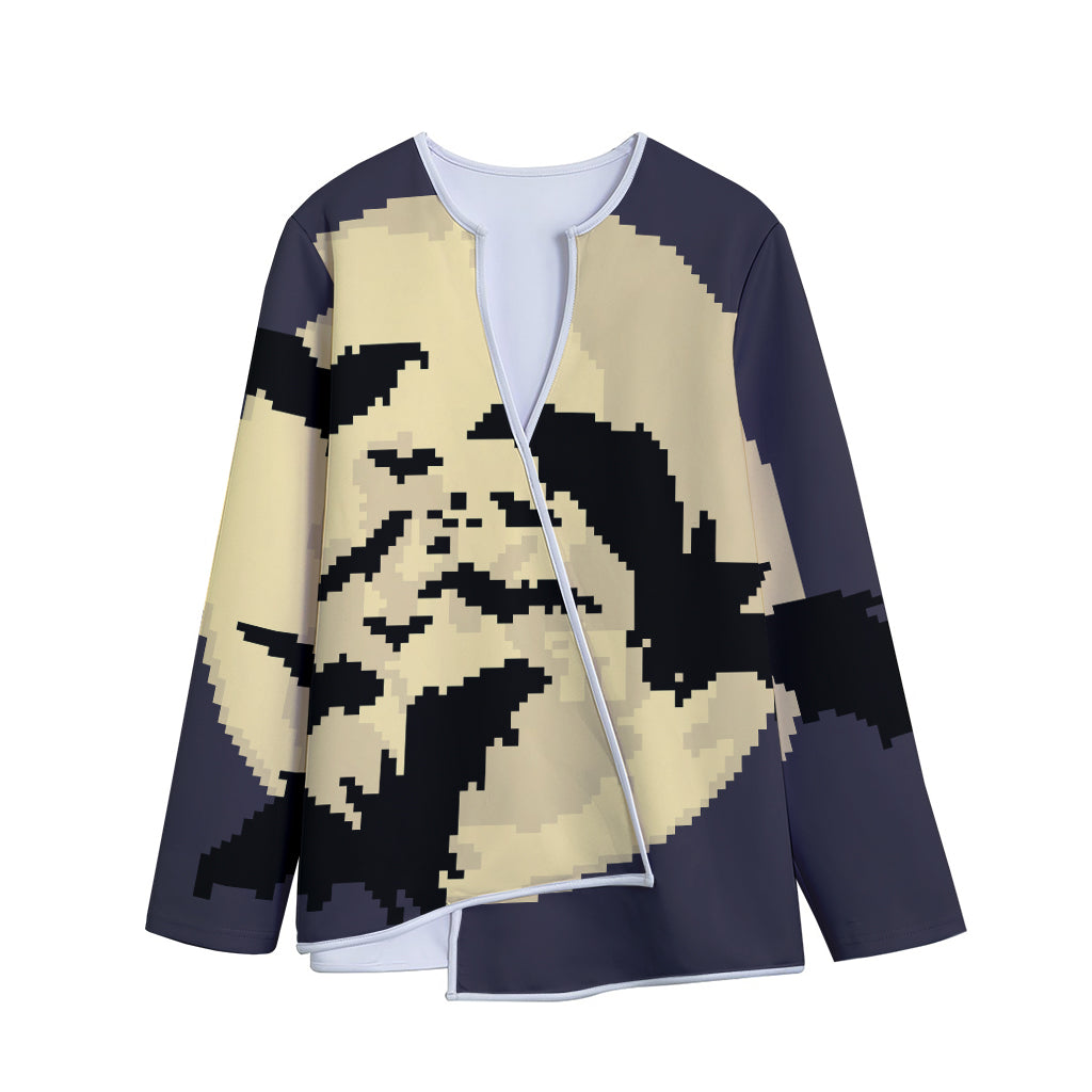 8-Bit Pixel Halloween Bat Print Long Sleeve Short Coat