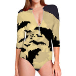 8-Bit Pixel Halloween Bat Print Long Sleeve Swimsuit